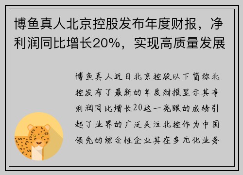 博鱼真人北京控股发布年度财报，净利润同比增长20%，实现高质量发展